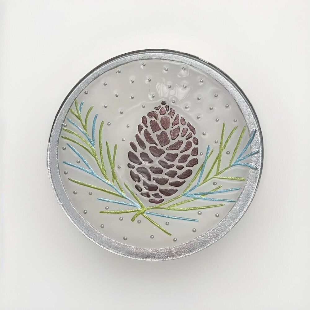 Fused Glass Studio Lori Siebert Silvestri Handcraft Pine Cone Needles Plate 11''